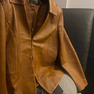 Dana Buchman Tan Leather Jacket with Woven Accents Size 12 Camel Color